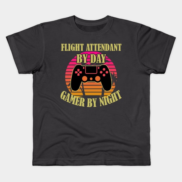 Flight Attendant By Day Gamer By Night Kids T-Shirt by Trade Theory